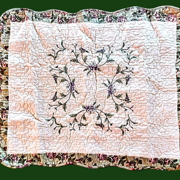 Quilted Ivory Pillow Sham (1 STD) ~ Lavender Embroidered Floral ~ 20 X 26 ~ NEW! - Picture 4 of 13
